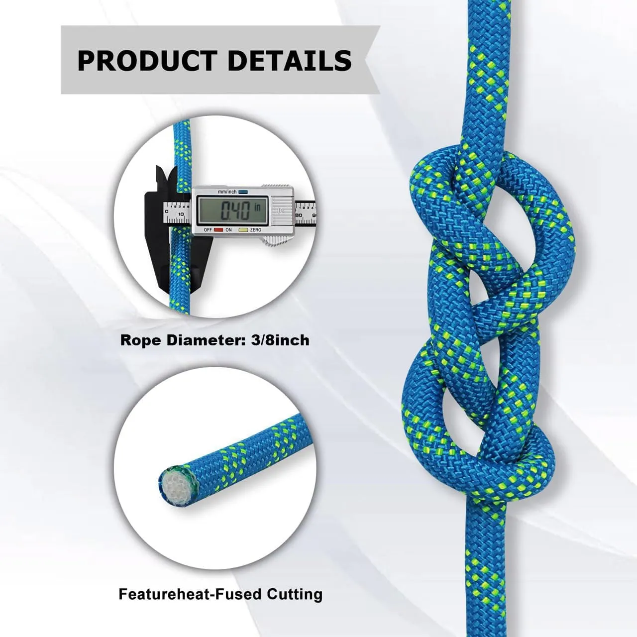 Braided Arborist Rope -3/8 Inch x 100 Feet High Strength Polyester Climbing Rope for Adults & Kids Tree Work, Halyard, Sailing (Blue/Green)