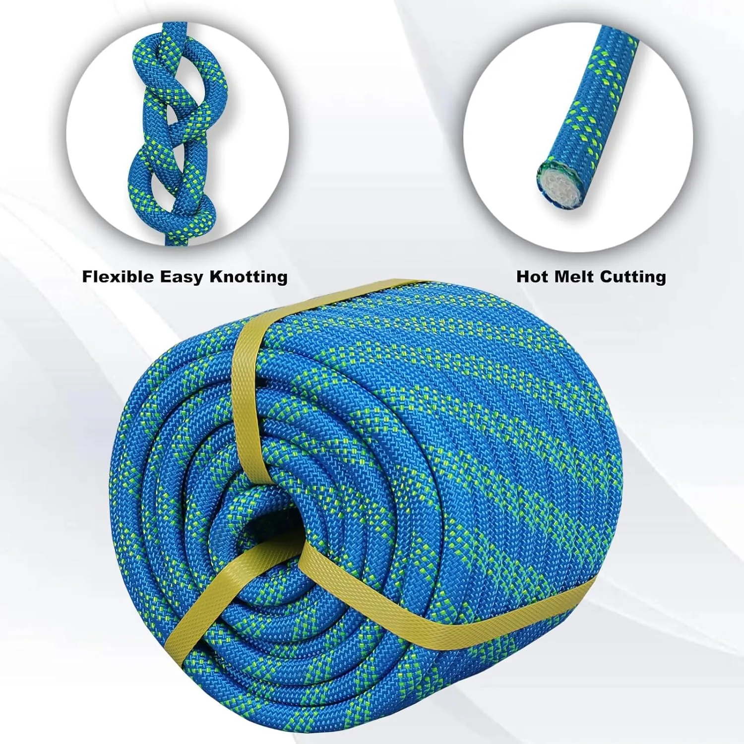 Braided Arborist Rope -3/8 Inch x 100 Feet High Strength Polyester Climbing Rope for Adults & Kids Tree Work, Halyard, Sailing (Blue/Green)