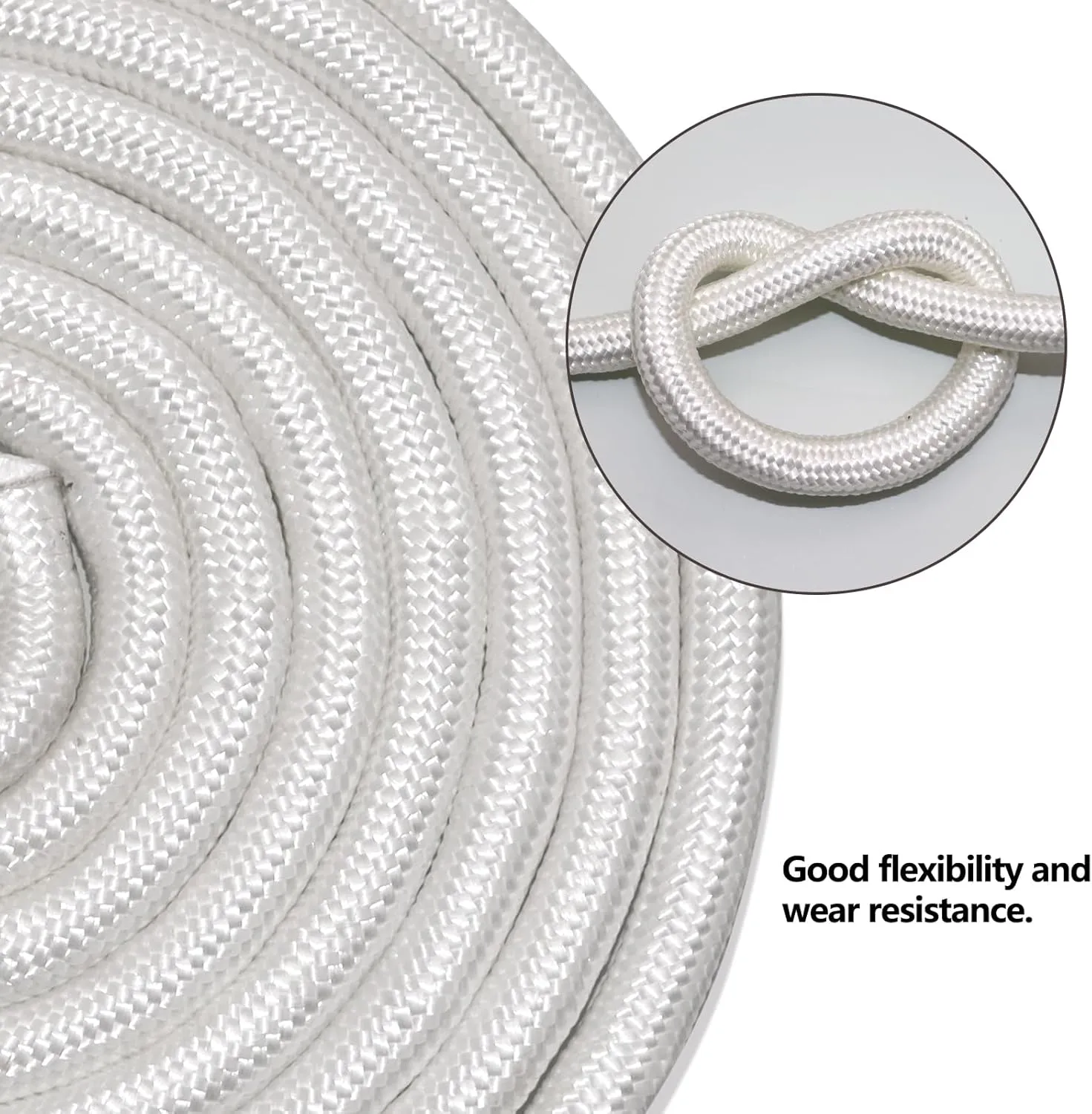 Braided Polyester Rope 3/8 inch x 100 feet - Heavy Duty Rope for Swing Tree Felling Pulling (White)