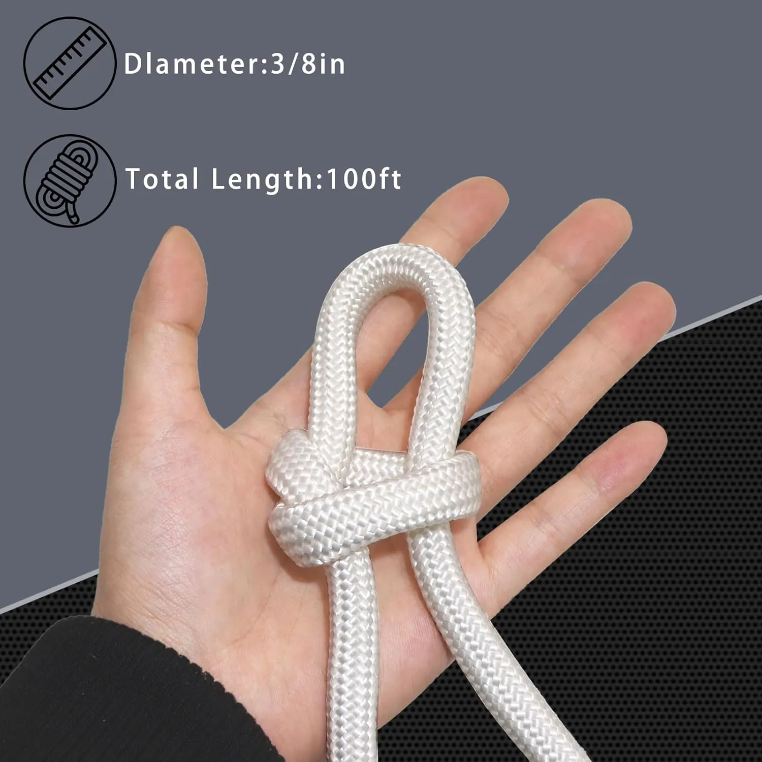 Braided Polyester Rope 3/8 inch x 100 feet - Heavy Duty Rope for Swing Tree Felling Pulling (White)