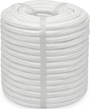 Braided Polyester Rope 3/8 inch x 100 feet - Heavy Duty Rope for Swing Tree Felling Pulling (White)