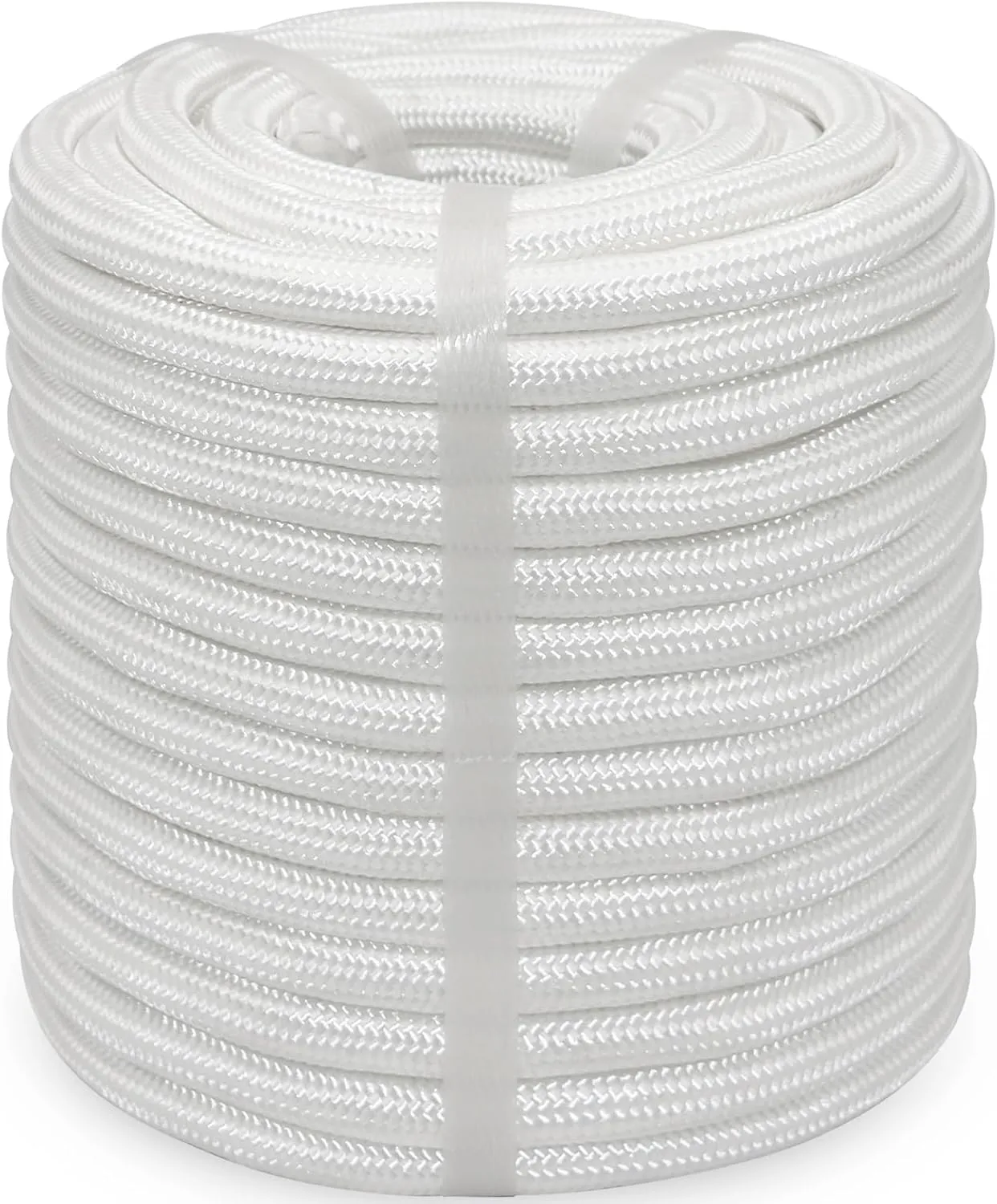 Braided Polyester Rope 3/8 inch x 100 feet - Heavy Duty Rope for Swing Tree Felling Pulling (White)