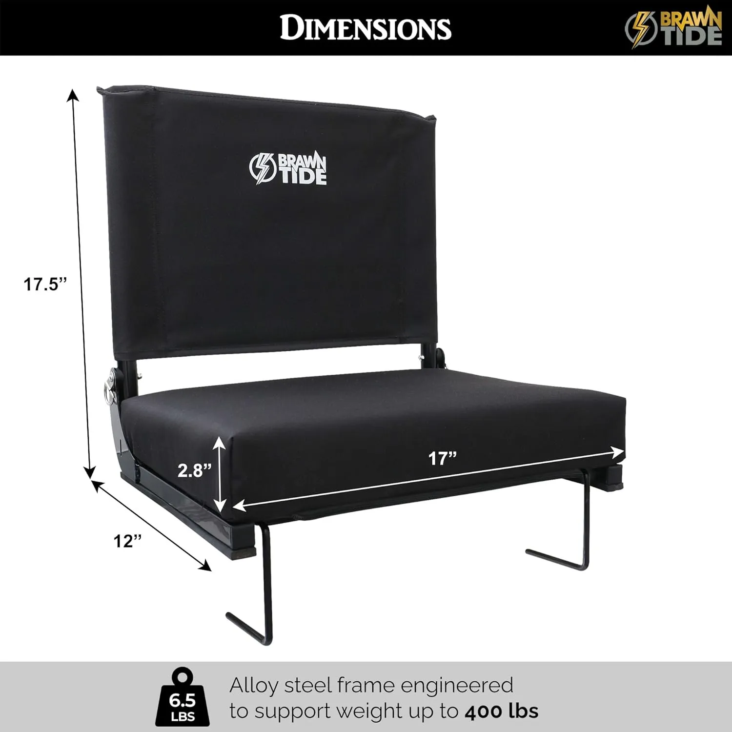 BRAWNTIDE Wide Stadium Seat - Extra Thick Cushion, Great Back Support, Lightweight Chair, Multiple Storage Pockets, Compact, Ideal for Sporting Events