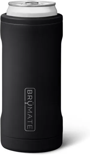 BrüMate Hopsulator Slim Can Cooler Insulated for 12oz Slim Cans | Skinny Can Insulated Stainless Steel Drink Holder for Hard Seltzer, Beer, Soda, and Energy Drinks (Matte Black)