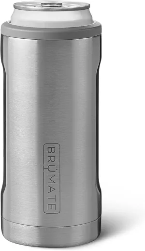 BrüMate Hopsulator Slim Can Cooler Insulated for 12oz Slim Cans | Skinny Can Insulated Stainless Steel Drink Holder for Hard Seltzer, Beer, Soda, and Energy Drinks (Stainless)