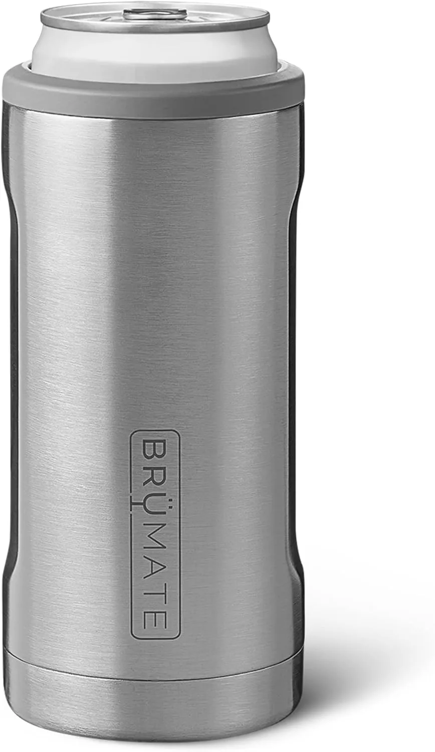 BrüMate Hopsulator Slim Can Cooler Insulated for 12oz Slim Cans | Skinny Can Insulated Stainless Steel Drink Holder for Hard Seltzer, Beer, Soda, and Energy Drinks (Stainless)