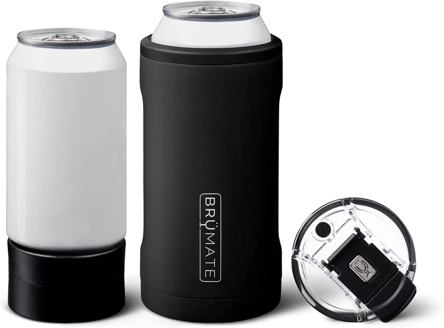 BrüMate Hopsulator Trio 3-in-1 Insulated Can Cooler for 12oz / 16oz Cans   100% Leak Proof Tumbler with Lid | Insulated for Beer, Soda, and Energy Drinks (Matte Black)