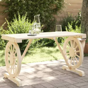 Brown Fir Wood Outdoor Table with Decorative Inlays - Solid Medium Farmhouse Furniture for Dining, Camping, or Picnic Tables