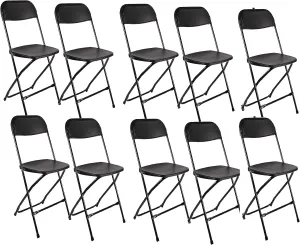 BTEXPERT Set of 10,Black Plastic Folding Chair Steel Frame Commercial High Capacity Event Chair Lightweight Set for Office Wedding Party Picnic Kitchen Dining Church School