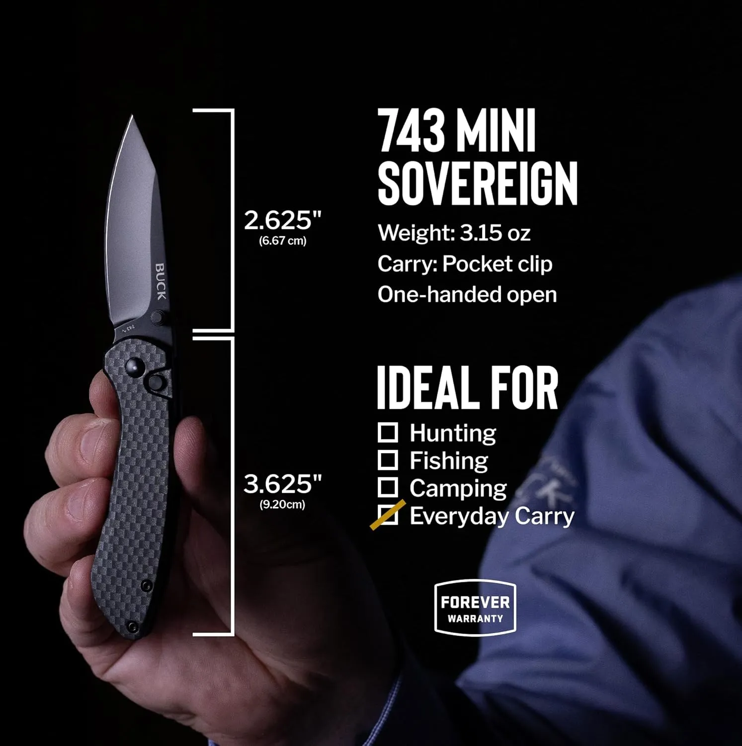 Buck Knives 743 Mini Sovereign Button Lock Pocket Knife, Carbon Fiber