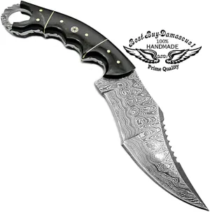 Buffalo Horn 9.5'' Fixed Blade Custom Handmade Knife - Damascus Steel Karambit Hunting Knife