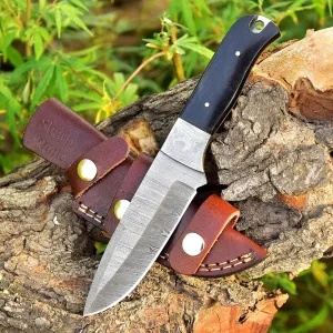 Buffalo Horn Damascus Knife Made Of Remarkable Damascus Steel -Best Hunting Knife with Sheath TJ105