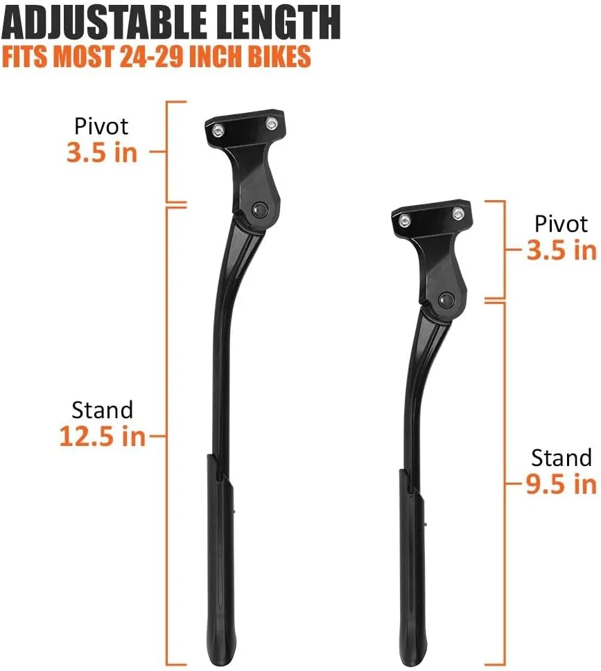 BV Bike Kickstand - Mountain Bike Kick Stand for 24-29" Bicycles - Adjustable Length, Non-Slip Sole, Aluminum Alloy Material - Bicycle Kickstand