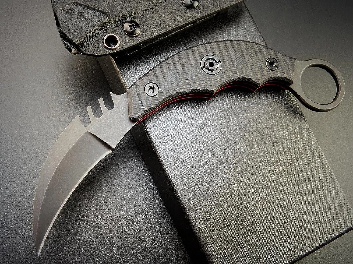 C1396 Fixed Blade Knife, K110 Black Stonewashed Steel Blade Two Tone G10 Handle Claw Teeth Knife for Outdoor Survival Hiking Camping with Kydex Sheath(Black)