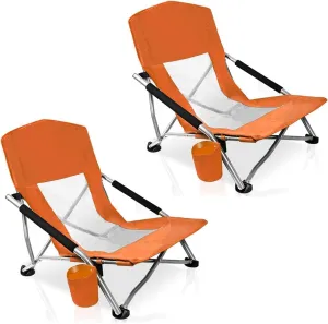 Camp Folding Beach Chair for Adults 2 Pack Chairs with Cup Holder Pocket Headrest Carry Bag for Outdoor, Beach, Camping, Lawn, Music Festival (Orange)