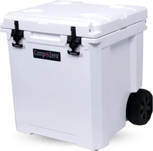 CAMP-ZERO 50L- 52 Quart Hard Cooler with Easy-Roll Oversized Wheels, Extendable Aluminum Pull Handle, Perfect Insulated Ice Chest for Beverages, Beach, Camping, Family Picnics, Fishing and Boating
