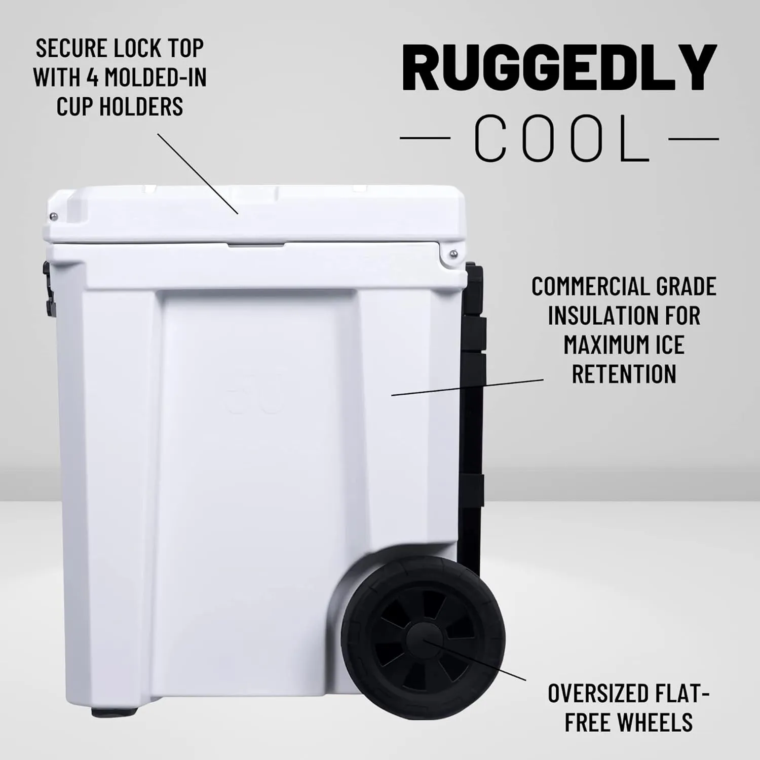 CAMP-ZERO 50L- 52 Quart Hard Cooler with Easy-Roll Oversized Wheels, Extendable Aluminum Pull Handle, Perfect Insulated Ice Chest for Beverages, Beach, Camping, Family Picnics, Fishing and Boating