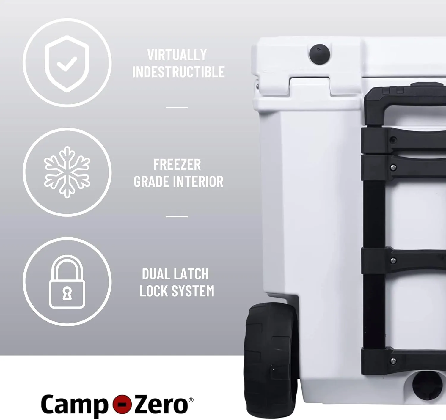 CAMP-ZERO 50L- 52 Quart Hard Cooler with Easy-Roll Oversized Wheels, Extendable Aluminum Pull Handle, Perfect Insulated Ice Chest for Beverages, Beach, Camping, Family Picnics, Fishing and Boating