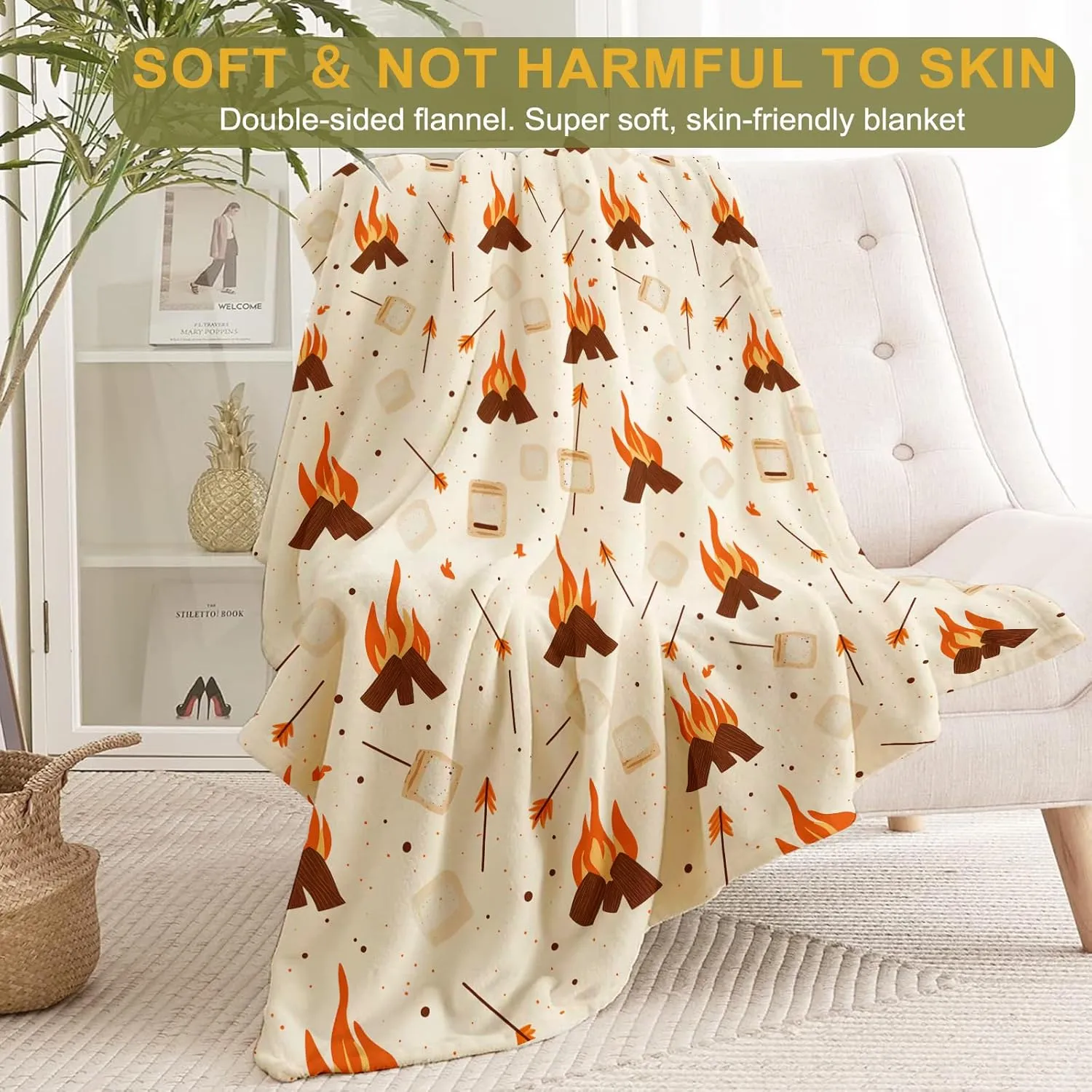 Campfire Fleece Blanket - Lightweight Soft Cozy Gifts Throw for Camper Lovers,Women,Adult,Toasted Marshmallow Flame Blankets,Home Room Relaxing Night Indoors Modern Artistic Decor 50x60in