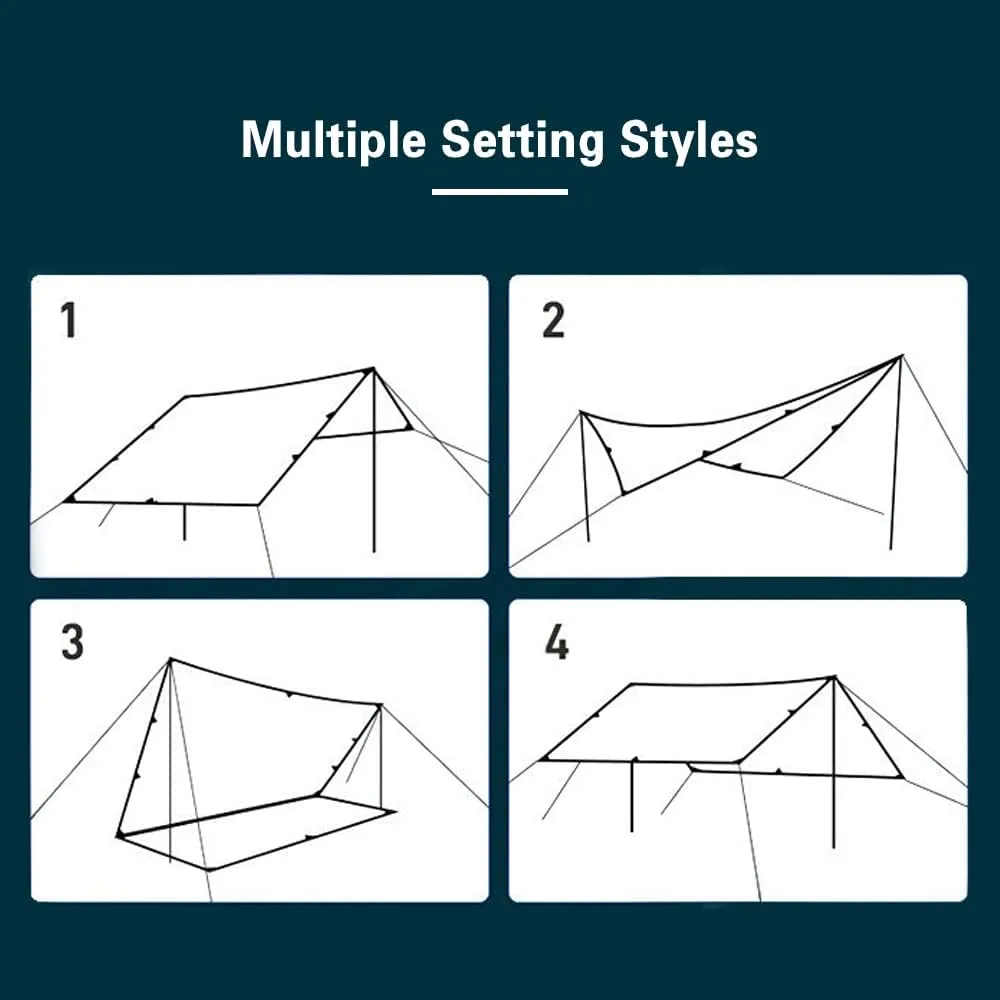 Camping Canopy, Outdoor Camping Hiking Backpacking Tarp Rain Fly Camping Tarp Camping Tarp Waterproof with Poles Waterproof UV Sun Shade for Camping Hiking Travel Picnic Awning
