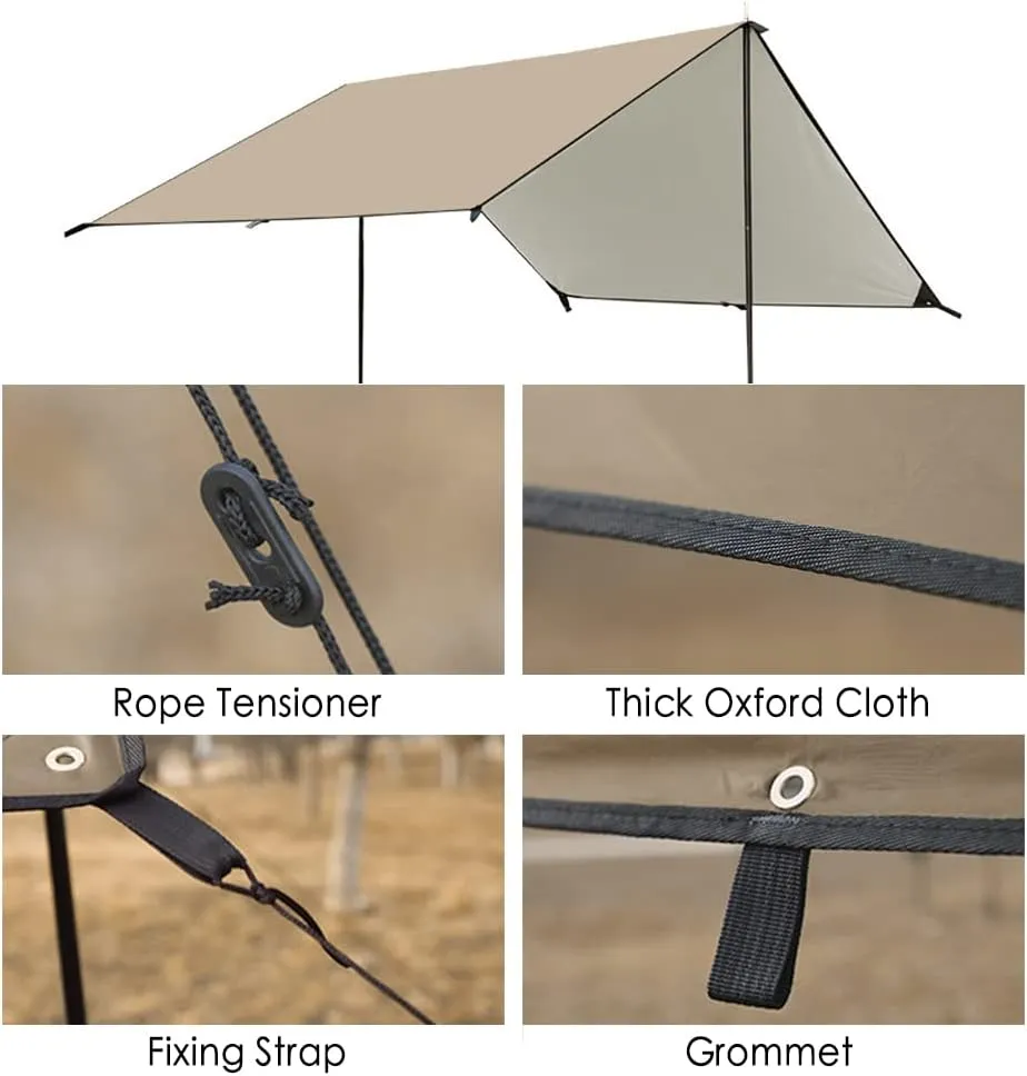Camping Canopy, Outdoor Camping Hiking Backpacking Tarp Rain Fly Camping Tarp Camping Tarp Waterproof with Poles Waterproof UV Sun Shade for Camping Hiking Travel Picnic Awning