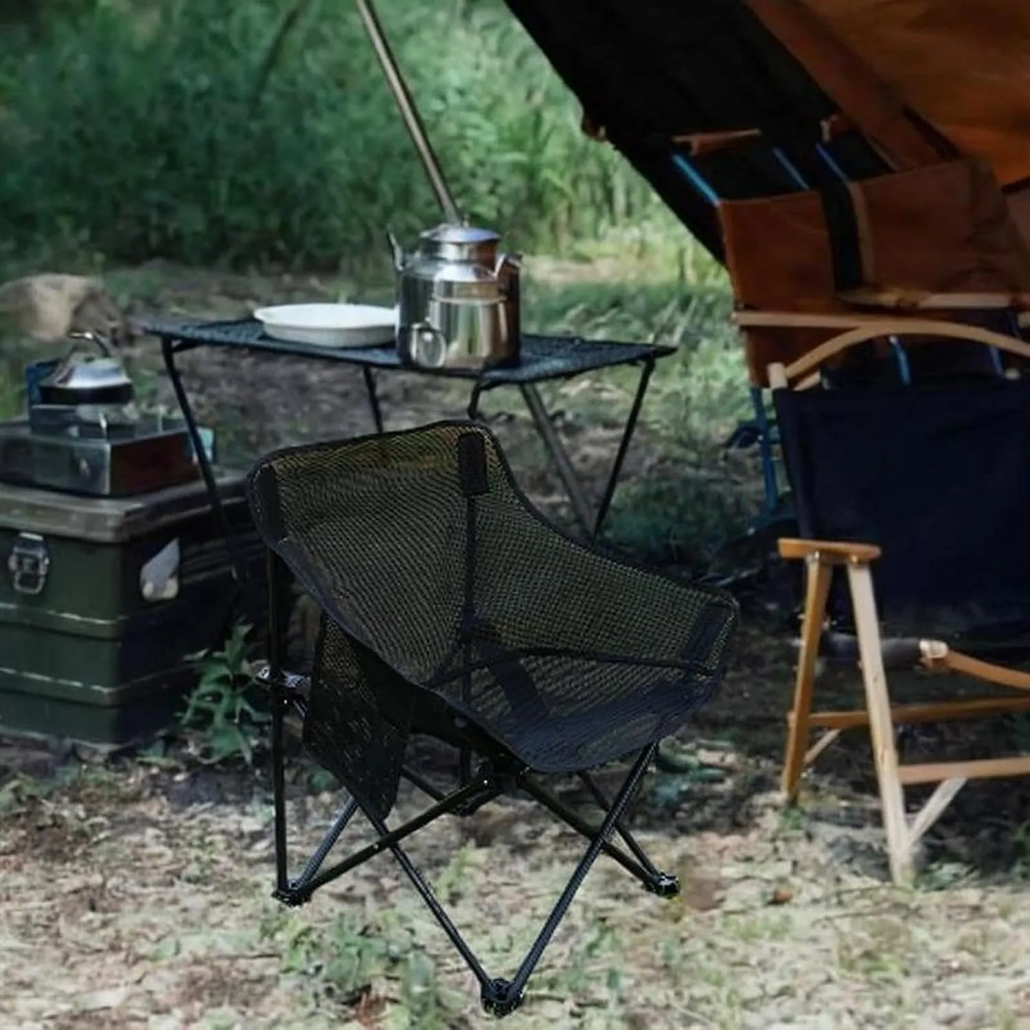 Camping Chair Folding Chair Folded Outdoor Furniture with Storage Bag for Adults for Outside Patio Lawn Yard Sporting Events, Black