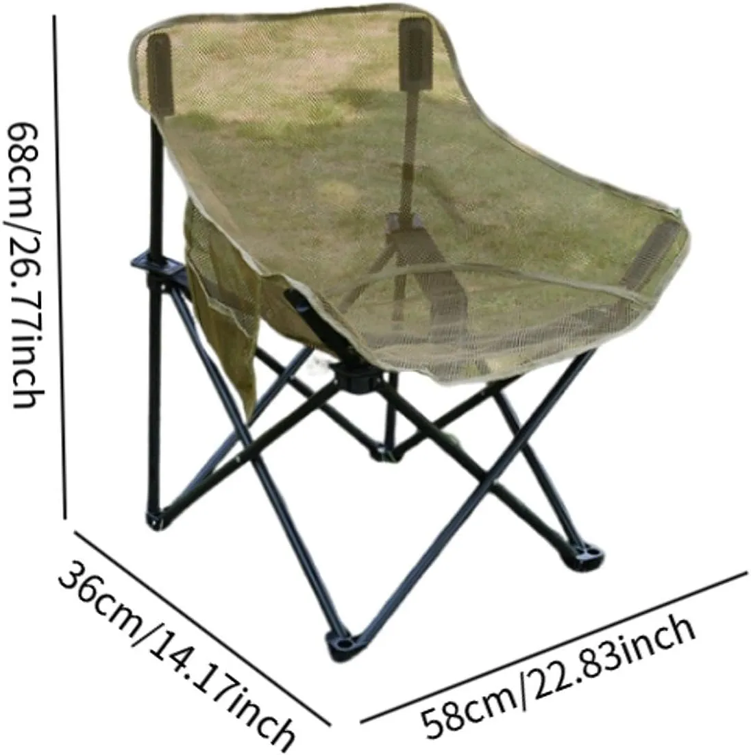 Camping Chair Folding Chair Heavy Duty Stable Outdoor Furniture for Adults with Storage Bag for BBQ Lawn Yard Garden Patio, Khaki