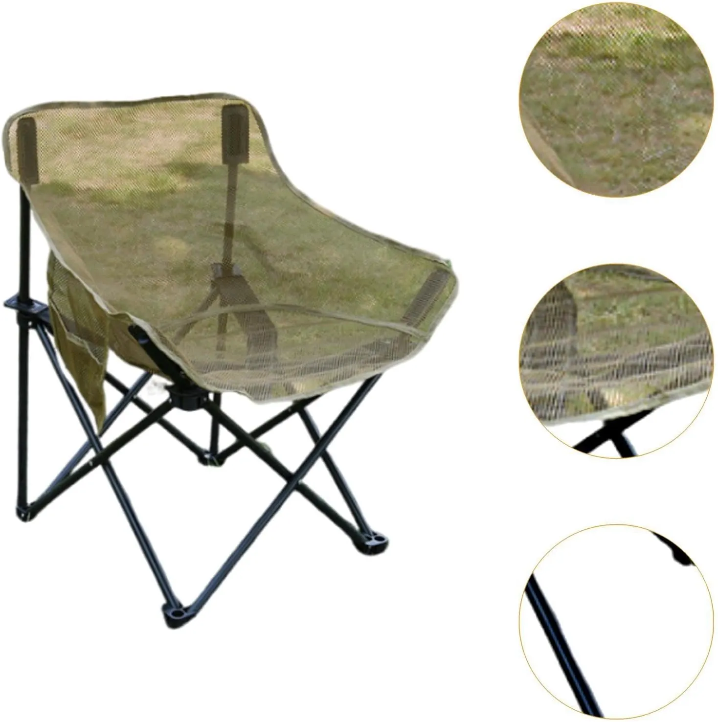 Camping Chair Folding Chair Heavy Duty Stable Outdoor Furniture for Adults with Storage Bag for BBQ Lawn Yard Garden Patio, Khaki