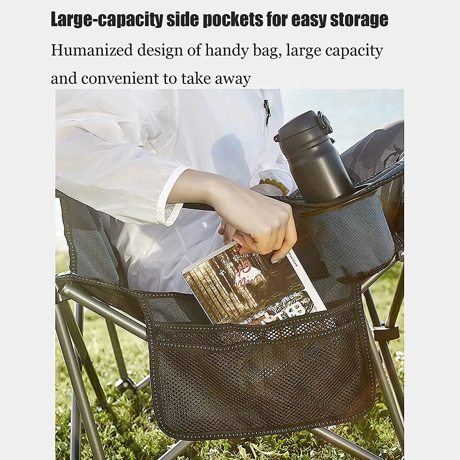 Camping Chair Outdoor Folding Chair Portable Lawn Folding Seat Armchair with Cup Holder Pillow and Carry Bag Leisure Recliner Stool Folding Chair (Color : Blue) (Grün On