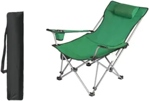 Camping Chair Outdoor Folding Chair Portable Lawn Folding Seat Armchair with Cup Holder Pillow and Carry Bag Leisure Recliner Stool Folding Chair (Color : Blue) (Grün On