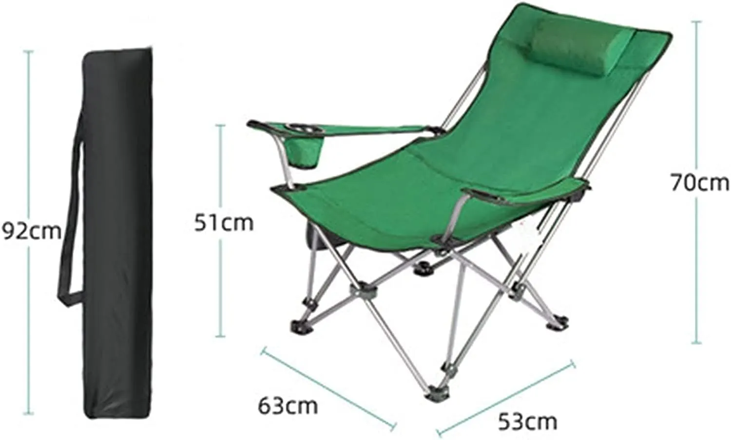 Camping Chair Outdoor Folding Chair Portable Lawn Folding Seat Armchair with Cup Holder Pillow and Carry Bag Leisure Recliner Stool Folding Chair (Color : Blue) (Grün On