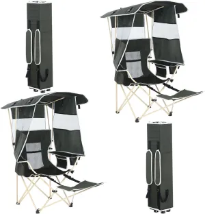 Camping Chair with Canopy, Sports Chairs for Adults, Canopy Chair with Removable Footrest, Ice Fishing Chair with Cupholder, Cooler, Heavy Duty for Outdoor Activities (2 Pack)