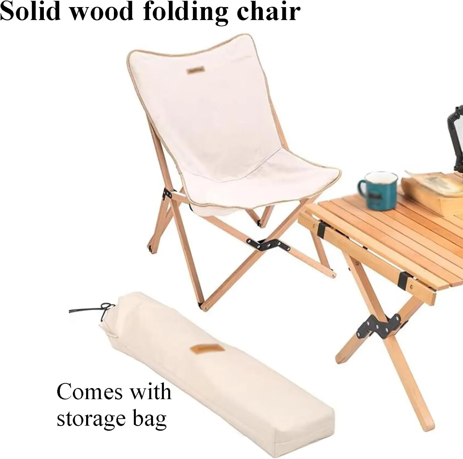 Camping Chairs for Adults Wooden Chair Frame Picnic Chairs Folding Camp Chair Lightweight with Mesh Pocket & Carrying Bag