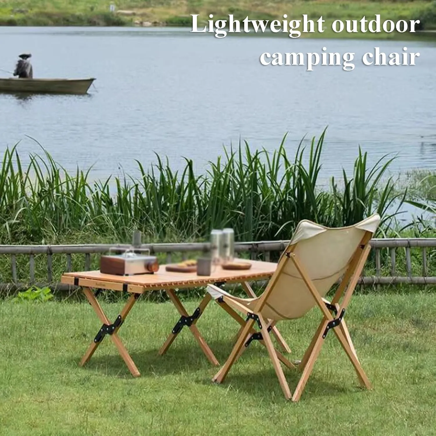 Camping Chairs for Adults Wooden Chair Frame Picnic Chairs Folding Camp Chair Lightweight with Mesh Pocket & Carrying Bag