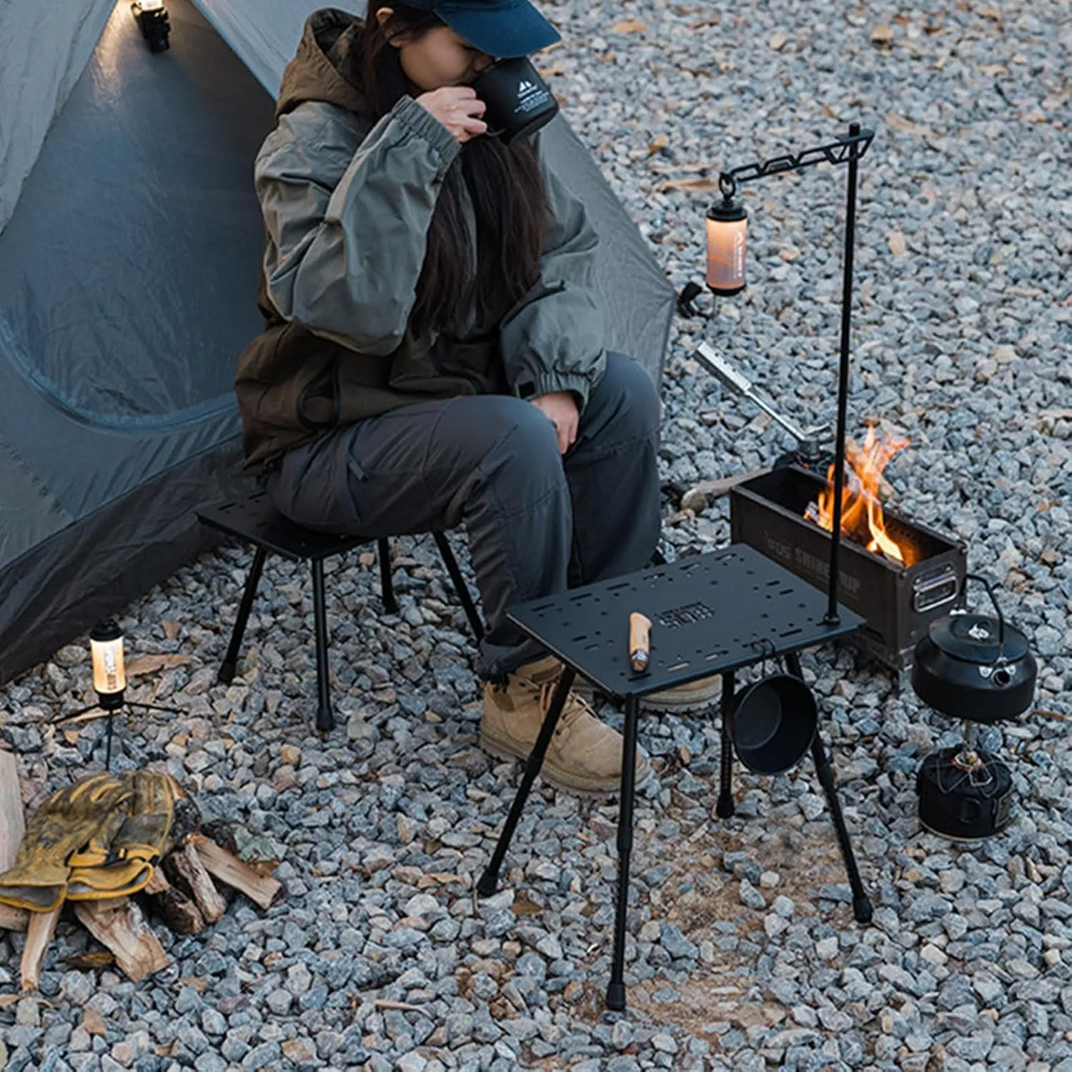 Camping Folding Table Adjustable Table Portable Folding Chair Tactically Picnics Table for Backpacking Hiking