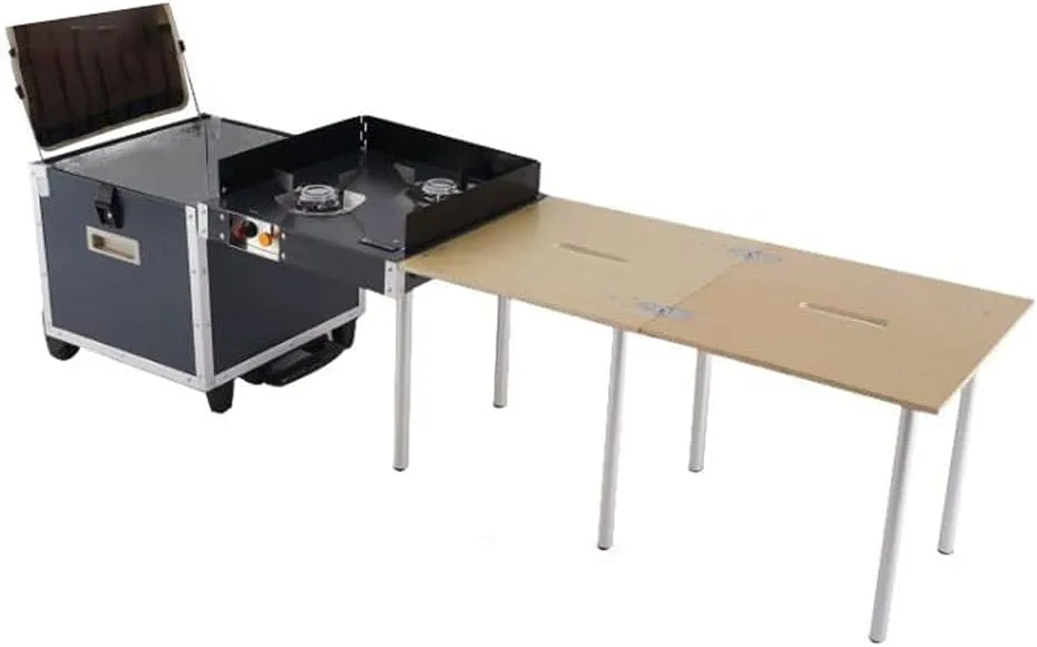 Camping Folding Table Outdoor Accompanying Small Kitchen Camping Barbecue Folding Table Portable Stove Self-Driving Picnic Equipment Multifunctional Table for Picnic Backyards Beach (Color : Black)