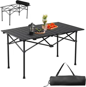 Camping Folding Table Outdoor Picnic Table Portable Fold Up Backpacking Tables,Ultralight Collapsible Tables,Roll up Surface Lightweight,X-Frame Steel Legs,for Picnic,Hiking,Fish,Grill,37x20 In,Black