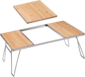 Camping Folding Table Outdoor Single Deck Picnic Table Stainless Steel Bamboo Folding Table Stove Barbecue Grill Beach Self-Driving Tour Multifunctional Table for Picnic Backyards Beach (Color : Whit