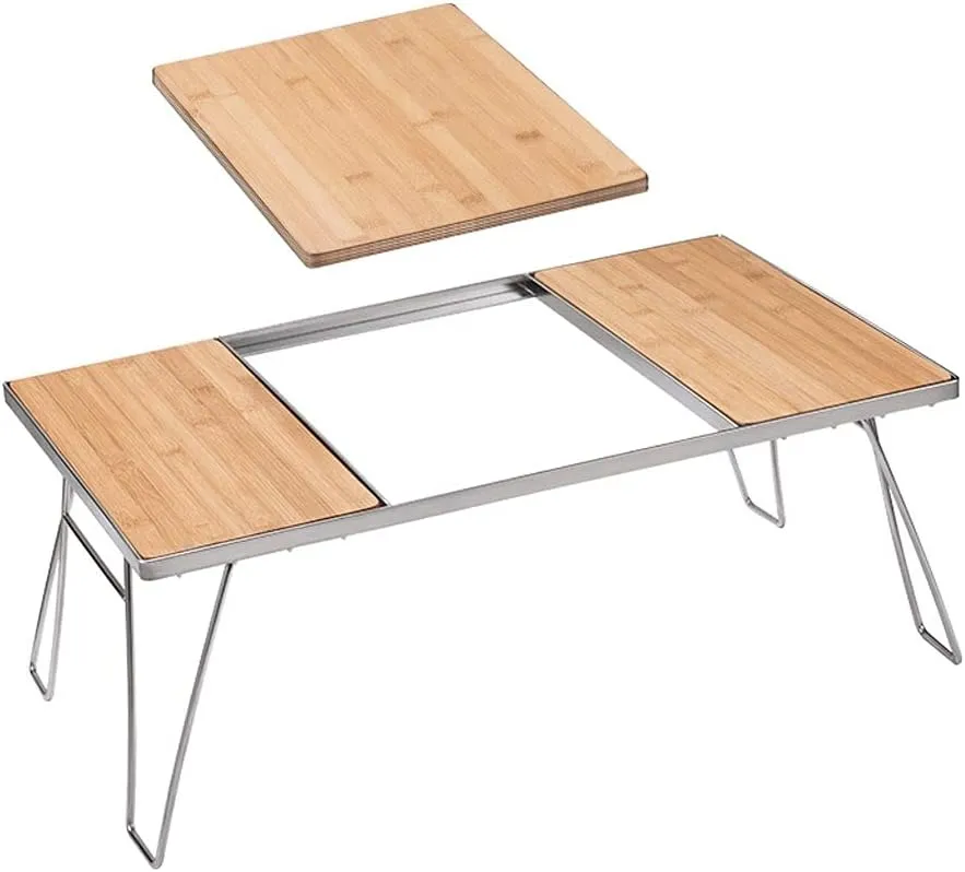 Camping Folding Table Outdoor Single Deck Picnic Table Stainless Steel Bamboo Folding Table Stove Barbecue Grill Beach Self-Driving Tour Multifunctional Table for Picnic Backyards Beach (Color : Whit