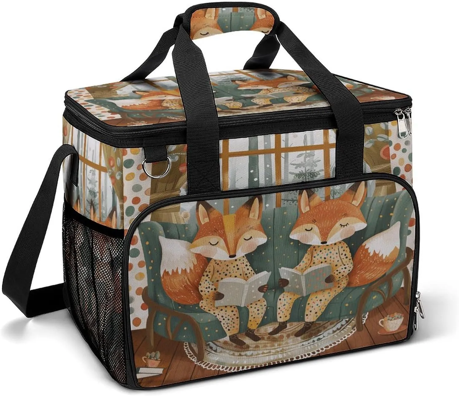Camping Ice Pack, Two Foxes are Reading Print Insulated Cooler Bag Large Capacity Ice Pack Portable Camping Cooler Outdoor Picnic Cooler, style