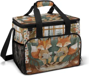 Camping Ice Pack, Two Foxes are Reading Print Insulated Cooler Bag Large Capacity Ice Pack Portable Camping Cooler Outdoor Picnic Cooler, style