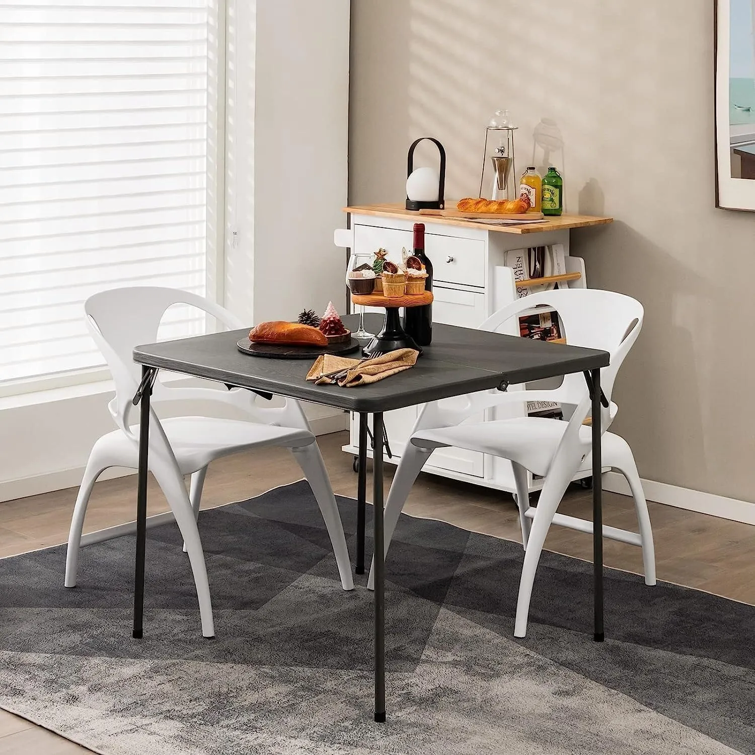 Camping Table, (3ft) Folding Table, Fold in Half Square Tables with Handle, Portable Plastic Dining Camping Trestle Table for Indoor and Outdoor Use(Gray)
