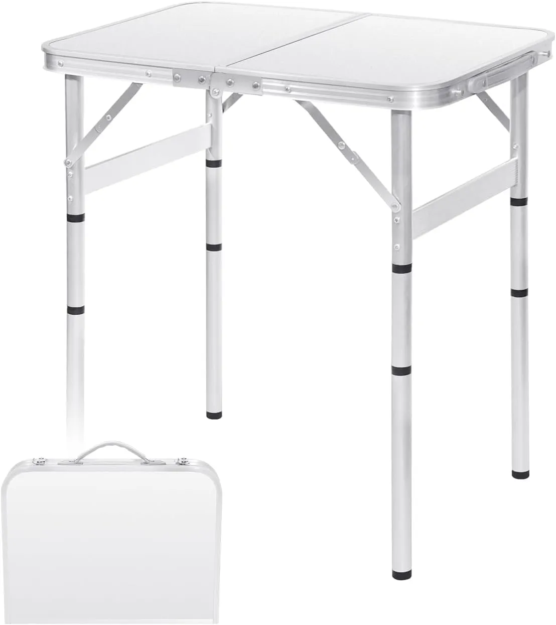 Camping Table 4 Height Adjustable Small Folding Table 2FT Foldable Portable Picnic Table Metal Aluminum Outdoor for Beach BBQ RV Black 23.6×15.7 inch