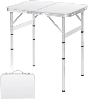 Camping Table 4 Height Adjustable Small Folding Table 2FT Foldable Portable Picnic Table Metal Aluminum Outdoor for Beach BBQ RV Black 23.6×15.7 inch