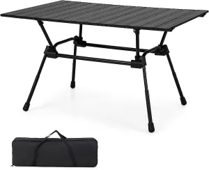 Camping Table, Aluminum Camping Table, 4-Level Adjustable Height Roll Up Picnic Table with Carrying Bag, Portable Folding Outdoor Dining Table for Beach Hiking Fishing BBQ(Black)