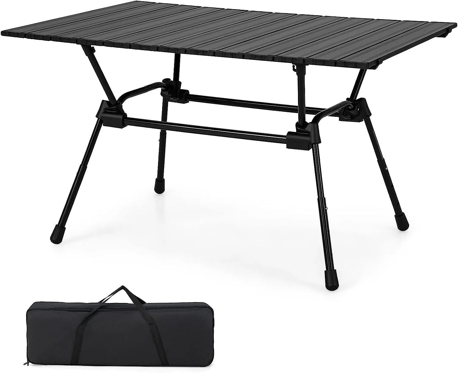 Camping Table, Aluminum Camping Table, 4-Level Adjustable Height Roll Up Picnic Table with Carrying Bag, Portable Folding Outdoor Dining Table for Beach Hiking Fishing BBQ(Black)