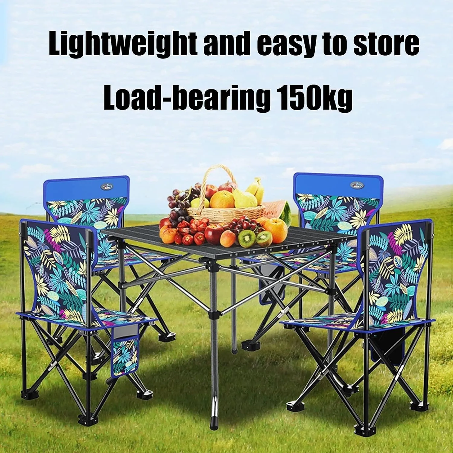 Camping Table Chairs Easy to Store Folding Table and Chair Set, Aluminum Outdoor Camping Picnic Table, Suitable for Courtyard, Beach, Fishing (Color : Package 4)