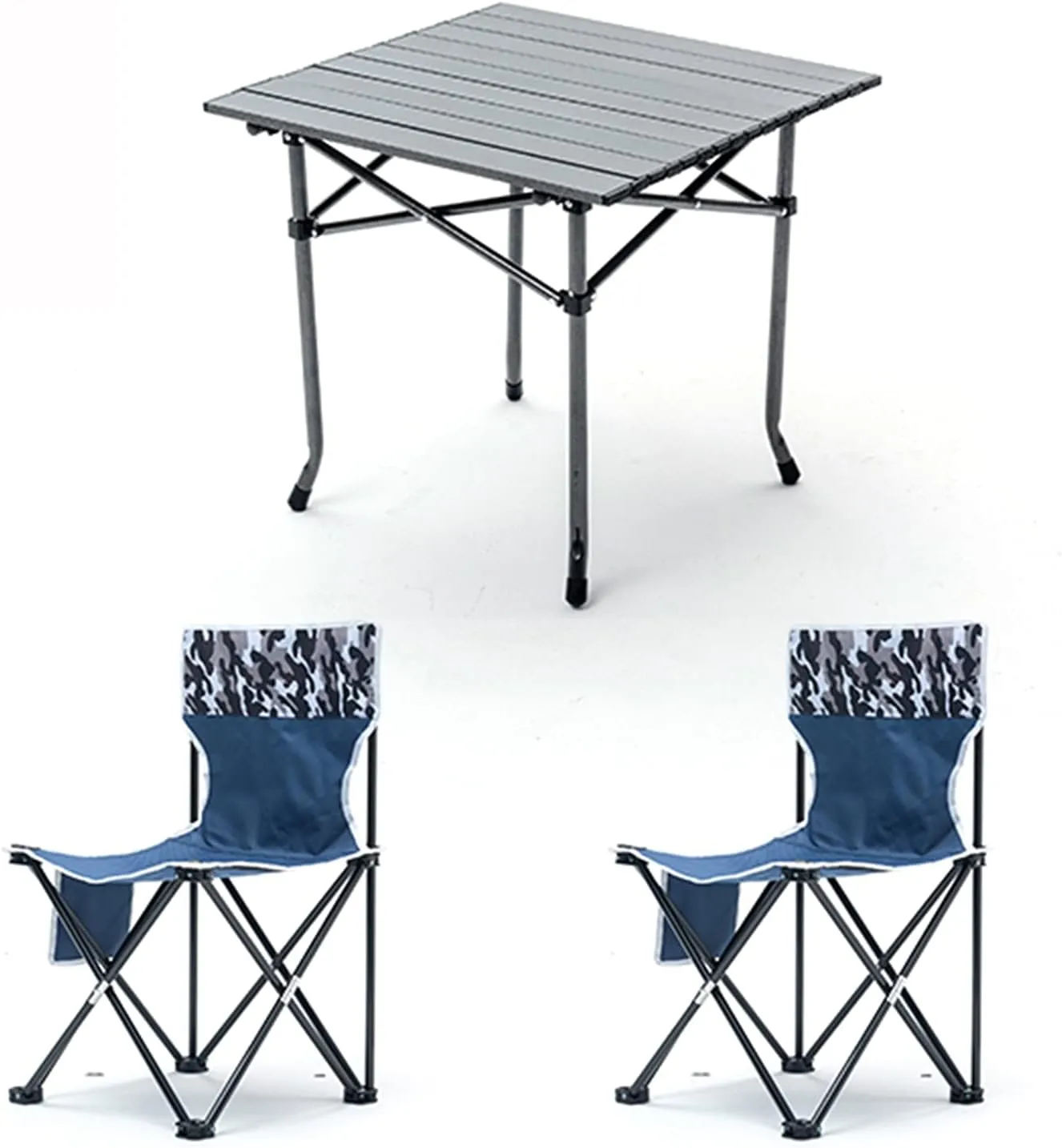 Camping Table Chairs Folding Table with 2 Chairs, Ultra-Light Aluminum Outdoor Camping Picnic Table, BBQ, Beach, Patio Table