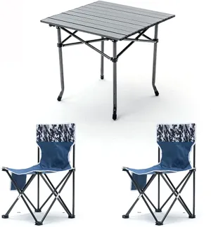 Camping Table Chairs Folding Table with 2 Chairs, Ultra-Light Aluminum Outdoor Camping Picnic Table, BBQ, Beach, Patio Table