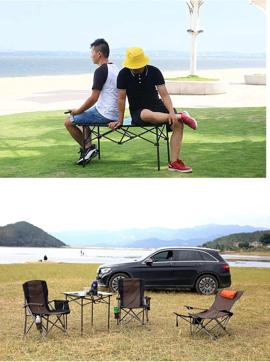 Camping Table Chairs Outdoor Aluminum Alloy Folding and Chair Set, Used for Self-Driving Trip Barbecue Beach Picnic Table, Easy to Carry